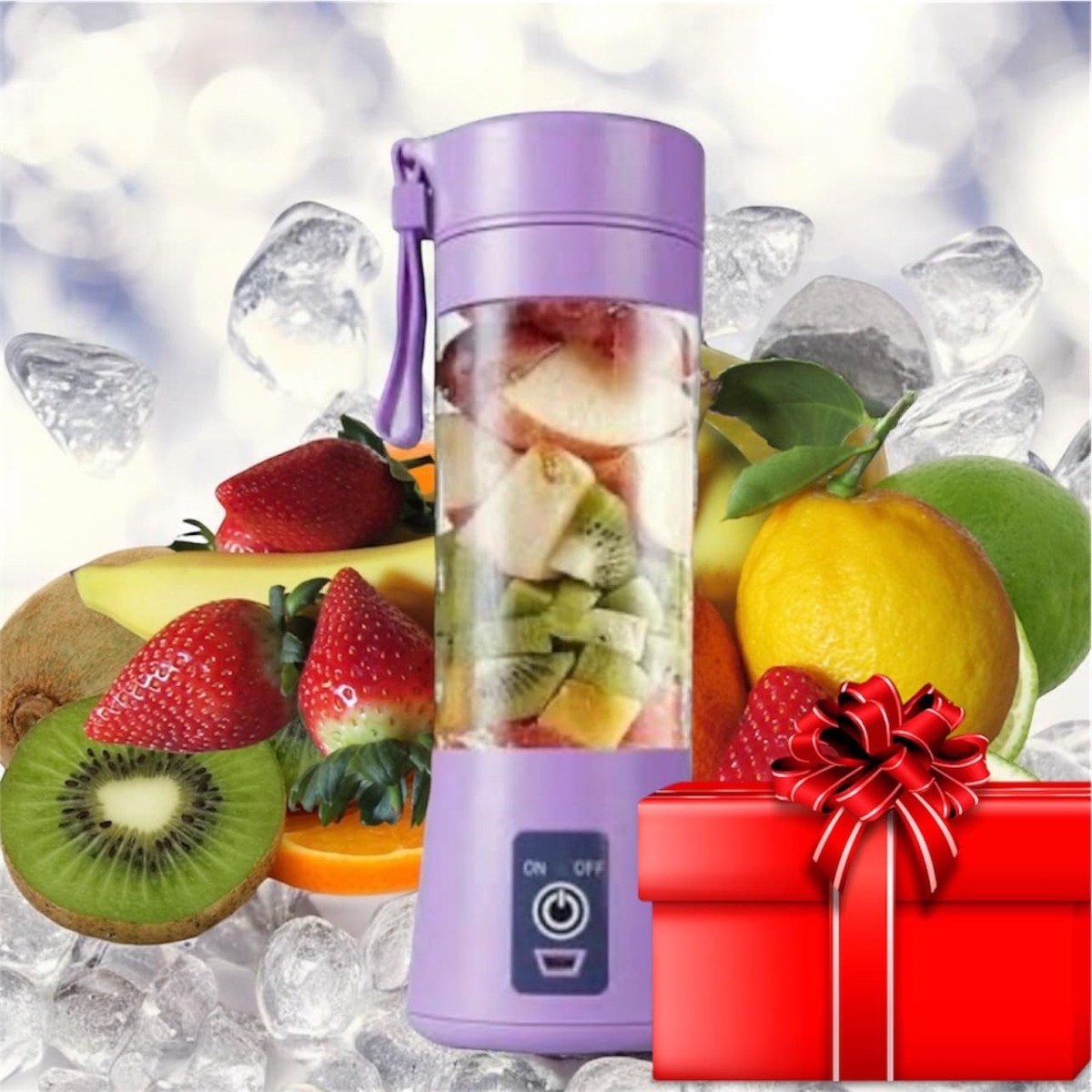 Picture of A-Sonic XS67653 Blender for Shakes & Smoothies - Personal Blender for Kitchen with Rechargeable USB - 380Ml 25 watts with 6 Blades - Handheld Blender for Travel&#44; Gym - Work - Purple&#44; Medium