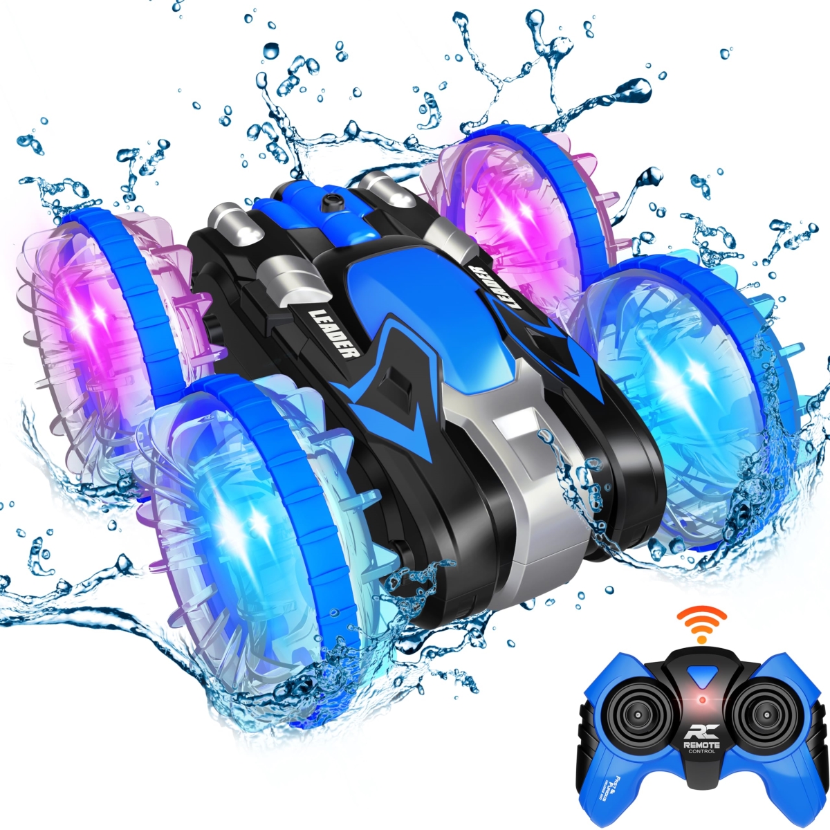 Picture of A-Sonic XS67681 Amphibious RC Car for Kids 2.4 GHz Remote Control Boat Waterproof RC Monster Truck Stunt Car 4WD Remote Control Vehicle Boys Girls Gifts All Terrain Water Beach Pool Toy