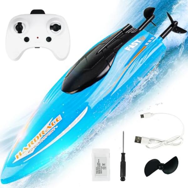 Picture of A-Sonic XS67918 8 in. Mini Stunt Remote Control Boat for Kids&#44; 15 KPH Fast RC Speed Boat with 600mAh Battery&#44; Ideal 360 deg Rotation Waterproof Toy Boats for Pools & Lakes - B803 Blue