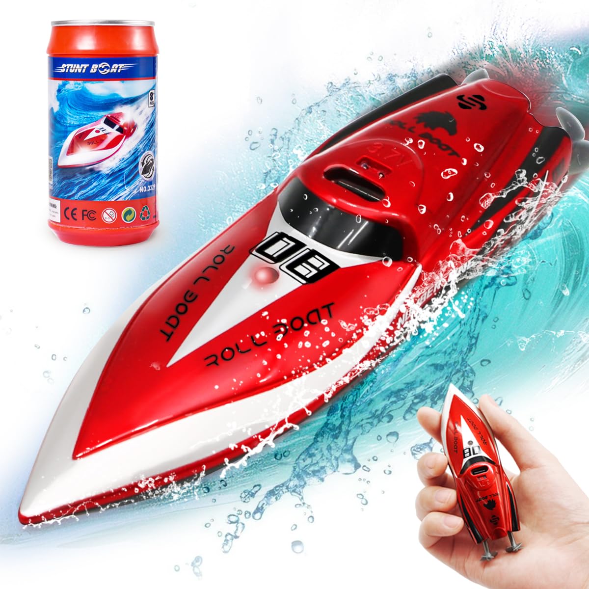 Picture of A-Sonic XS68151 Remote Control Boat - 2.4Ghz 360 deg Rotating Bulit-in Rechargeable Battery Swimming Pool Toys Remote Control Boats for Kids 8-12 Years Birthday Gift&#44; Red