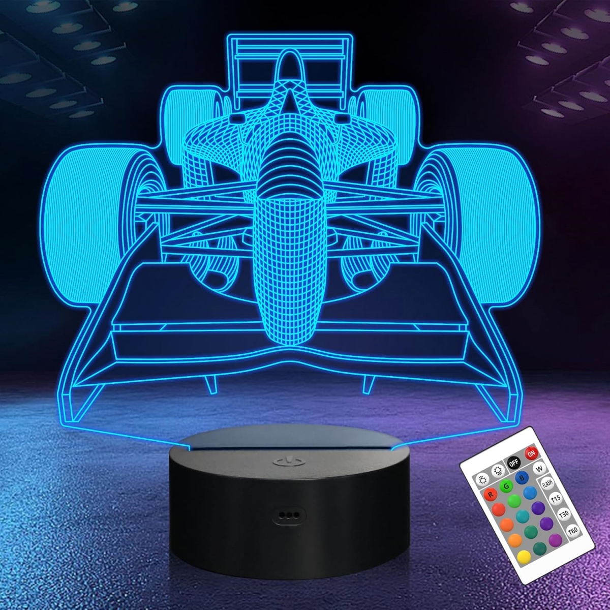 Picture of A-Sonic XS68440 Gifts for Boys Men&#44; Formula 1 Racing Car 3D Illusion lamp Roadster Night Light for Kids Boys Bedroom Decor&#44; 16 Colors Changing Lighting Lamp with Remote Control