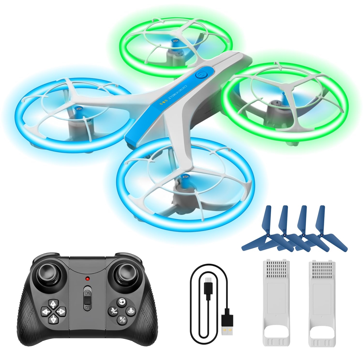 Picture of A-Sonic XS68513 V33 Mini Drone for Kids&#44; Remote Control Quadcopter with Altitude Hold & Headless Mode - Blue & Green Light&#44; Propeller Full Protect - Easy to Fly Toy Gift for Boys & Girls