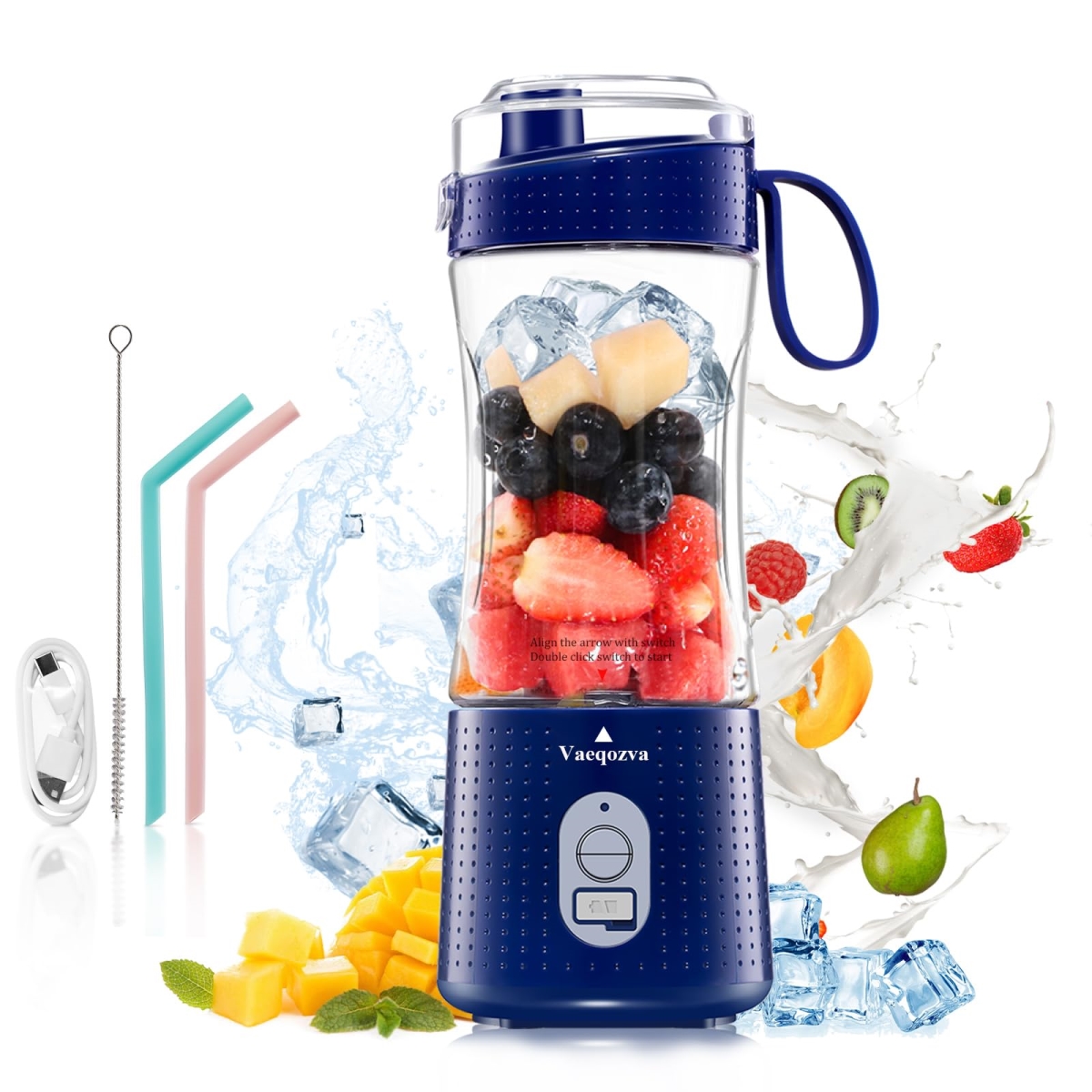 Picture of A-Sonic XS68685 Portable Personal Blender for Shakes & Smoothies - Mini USB Rechargeable 16 oz Blender Cup for Travel & Sports