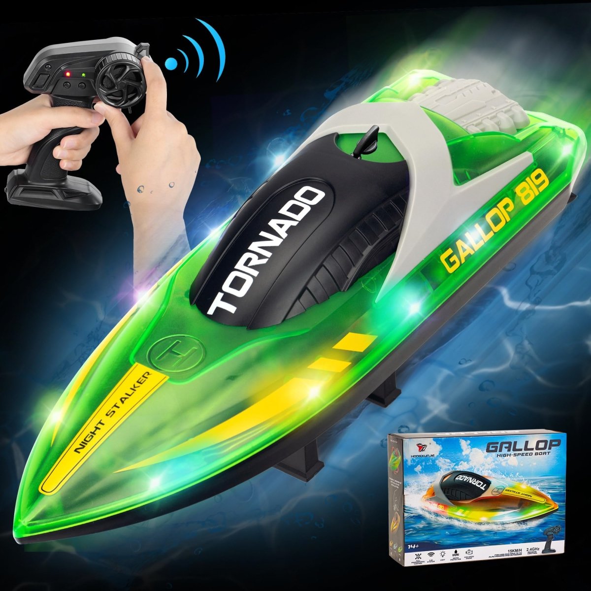 Picture of A-Sonic XS69098 Control Boats for 8-12&#44; 15 Plus MPH Fast RC Boat with LED Lights&#44; 2.4G RC Electric Speed Boats Pool & Lakes Toys for Kids