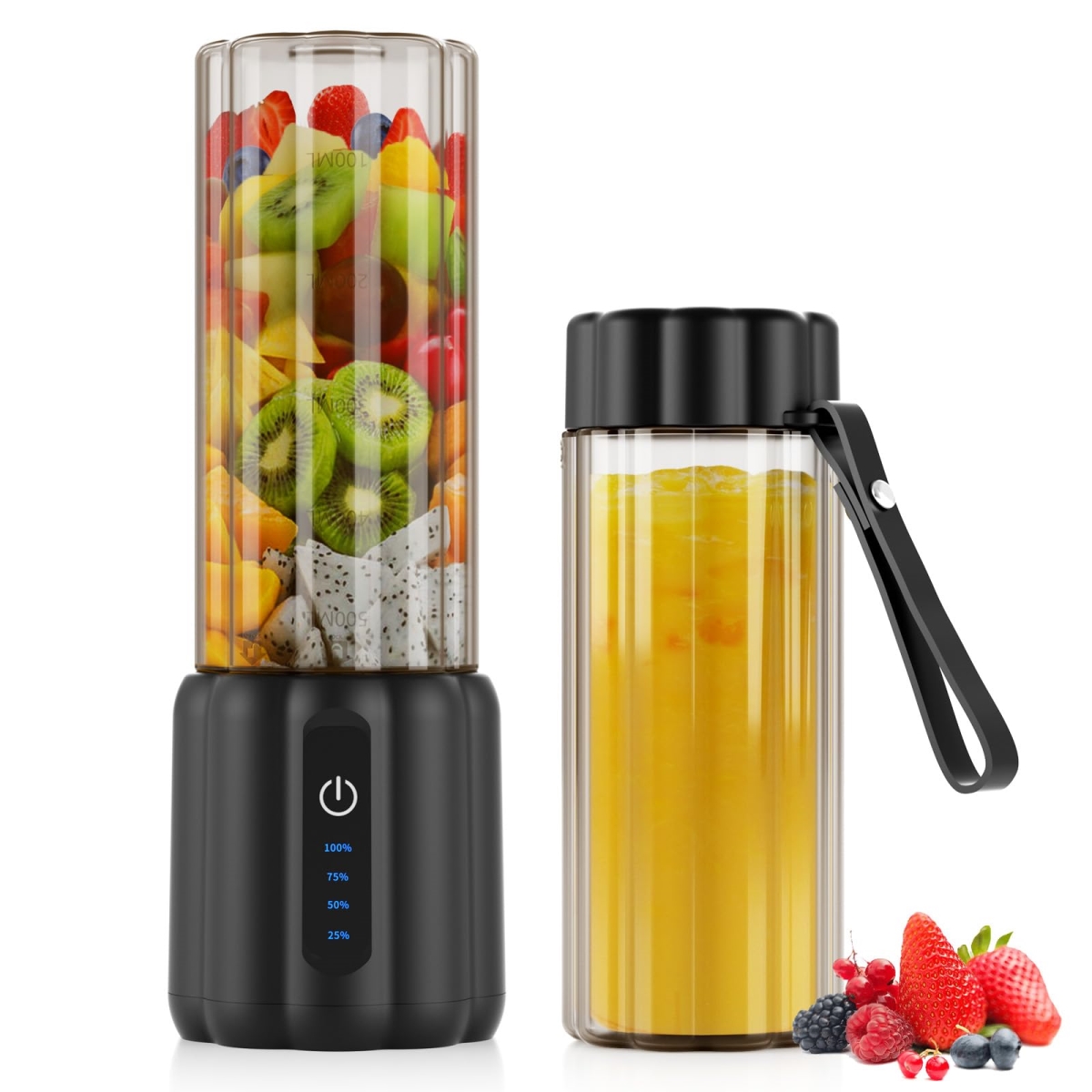 Picture of A-Sonic XS69306 Portable Blender - Small Smoothie & Shake Maker - 17 oz Personal Blender with 6 Blades - USB-C Rechargeable Mini Mixer with Extra Lid for Travel&#44; Office&#44; Gym