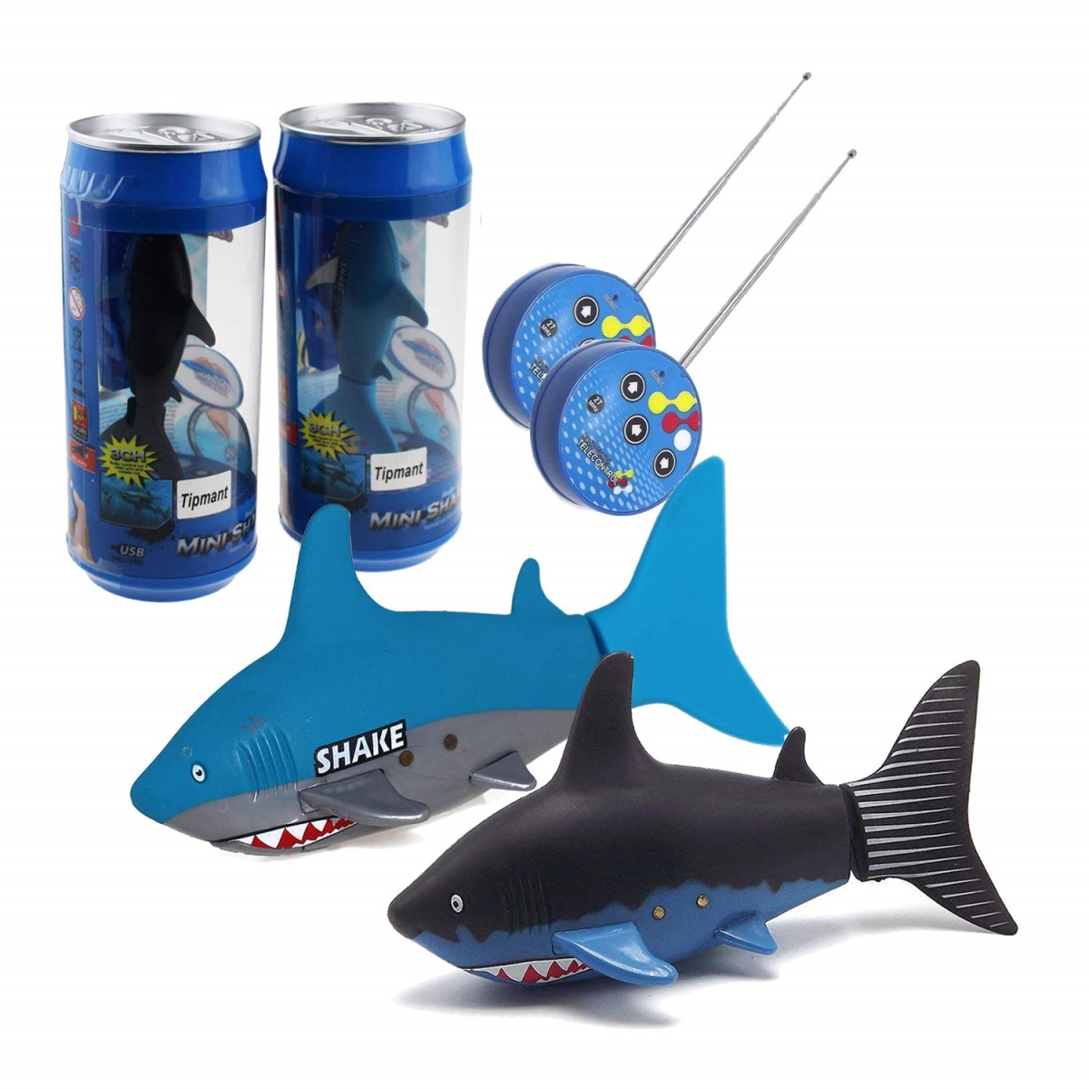 XS69406 Mini RC Fish Electronic Shark Remote Control Boat Ships & Submarine Swim in Water Pool Bathtub Kids Electric Toy - Black & Blue