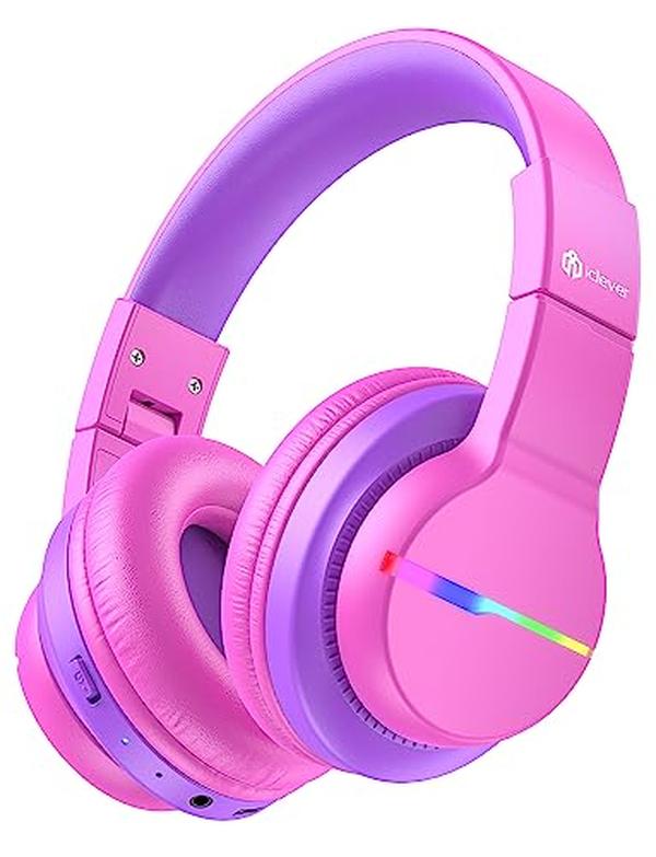 Picture of A-Sonic XS69755 BTH12 Kids Bluetooth Headphones - Colorful LED Lights Wireless Kids Headphones - 74-85dBA Safe Volume - 85H Playtime - Bluetooth 5.2 - Built-in Mic for iPad - Tablet&#44; Hot Pink