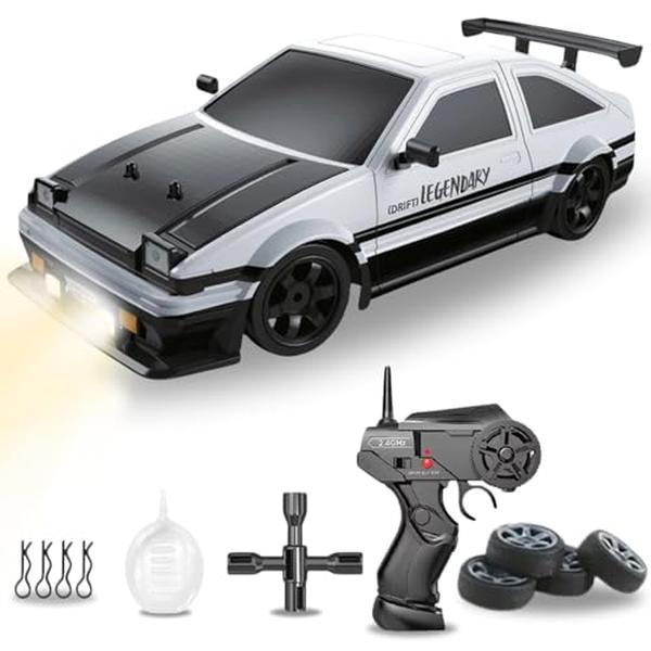 Imports RC Drifting Car - 1-16 Scale 2.4GHz 4WD Remote Control Sport Racing On-Road Vehicle with LED Light, Batteries & Drifting Tires - White