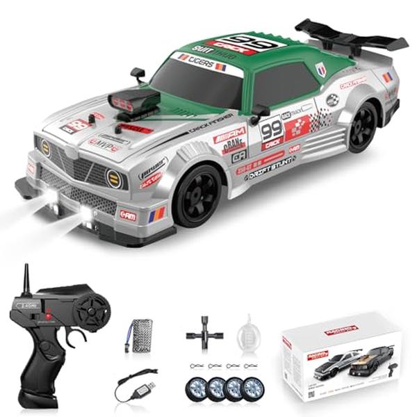 XS70583 1-16 Scale 2.4GHz 4WD Drifting Remote Control Car with LED Lights Rechargeable Battery & Drifting Tires Toy Cars for Adults Boys Kids