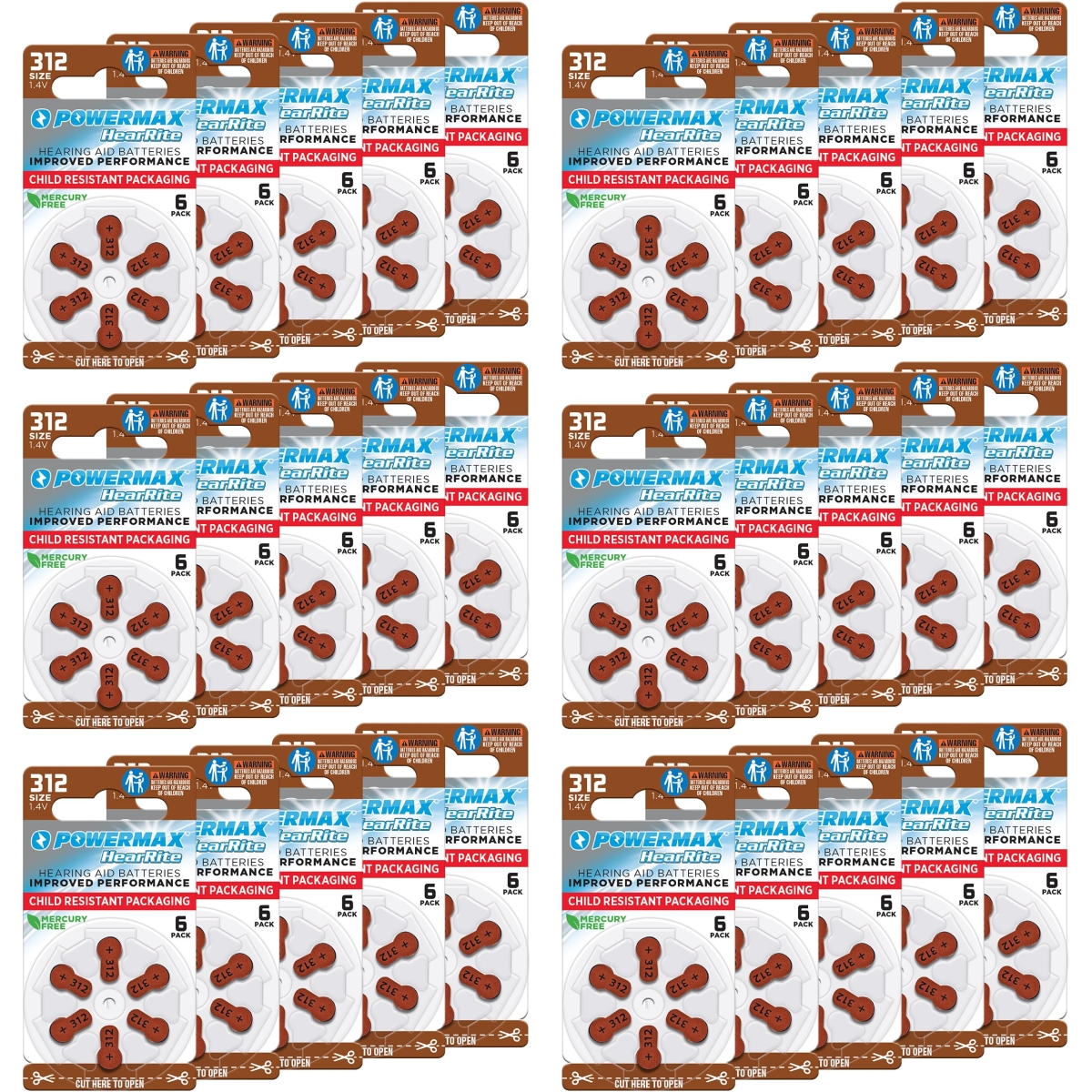 XS70626 Size 312 Hearing Aid Batteries - Long-Lasting Battery Pack, Brown Long Tab for Easy Change - 180 Count