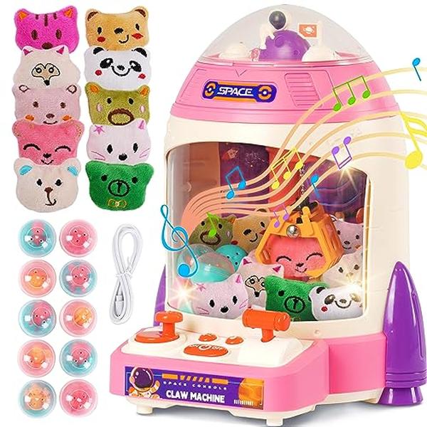 XS70709 Claw Machine - Pink Rocket Shaped, Snack Vending Arcade Toy for Kids