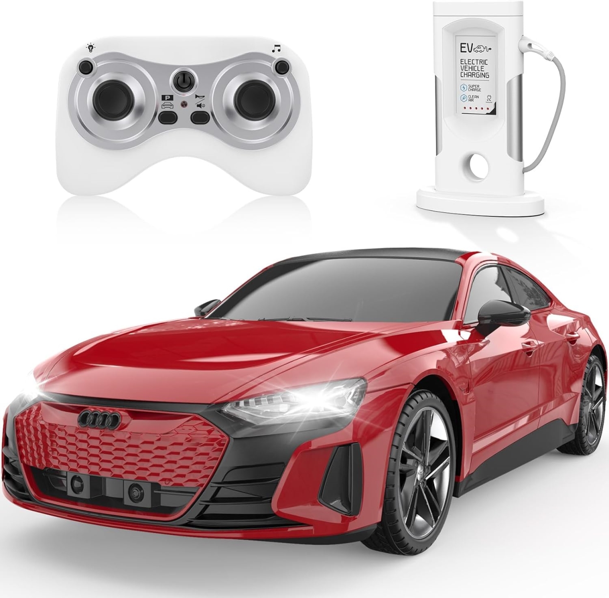 E Audi RS e-tron GT 1-16 Scale Model Energy Remote Control Car - Automatic Parking LED Lights & Sound Gifts for 6 7 8 Plus Year Old Boys Girls