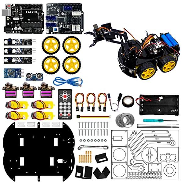 XS70842 Mechanical 4WD Robot Arm Smart Car Kit - STEM & Graphical Programming Robot Car with Compatible Arduino IDE - Tutorial Included