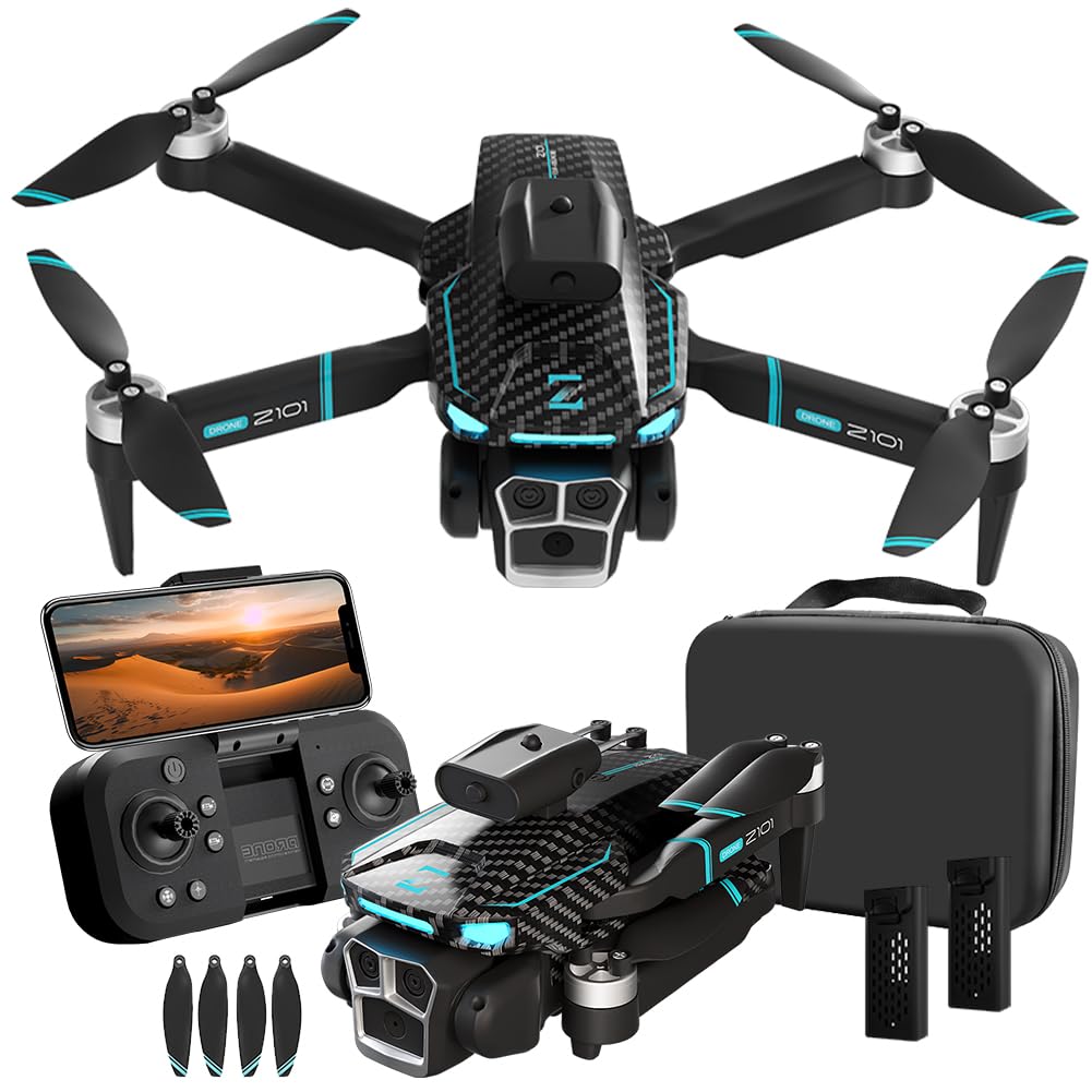Beginners Mini Drone for Adults with three 4K Camera - Brushless Motor - 360 deg Flip RC Quadcopter with 90 ESC Camera, Optical Flow Positioning
