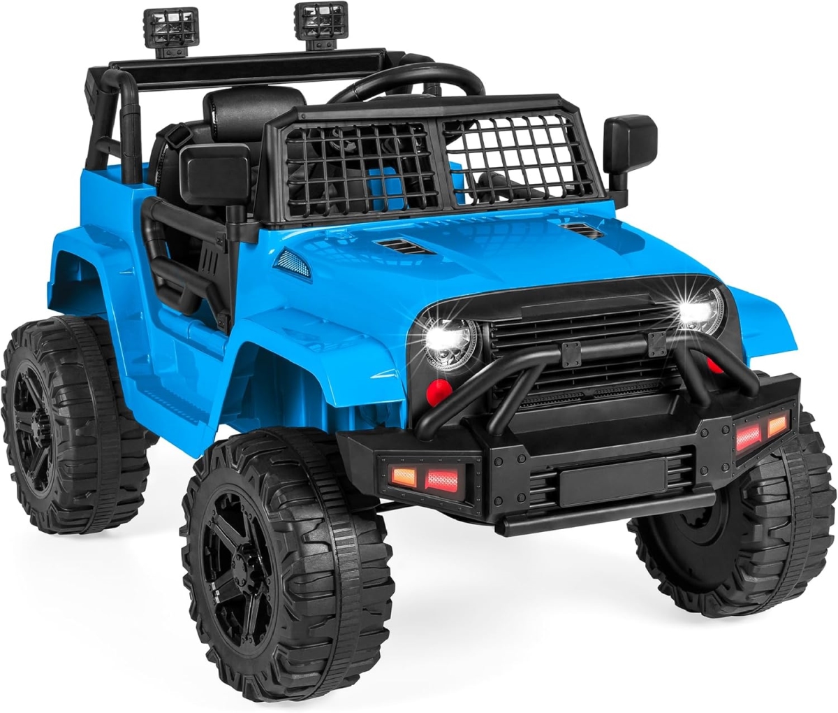 XS-72630 Choice Products 12V Kids Ride-On Truck Car with Parent Remote Control, Spring Suspension - LED Lights - AUX Port, Light Blue