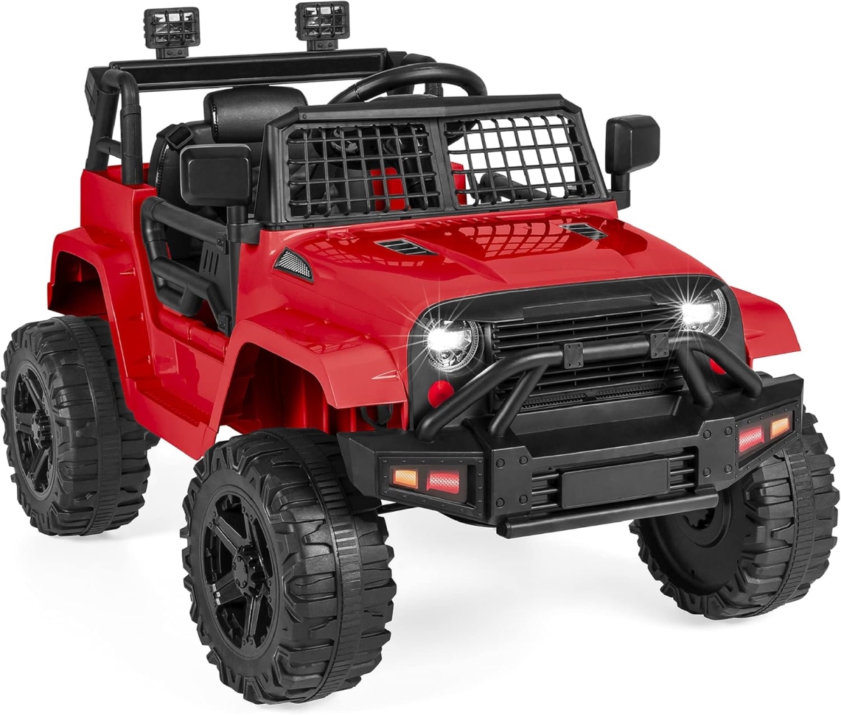 XS-72634 Choice Products 12V Kids Ride-On Truck Car with Parent Remote Control, Spring Suspension - LED Lights - AUX Port, Red