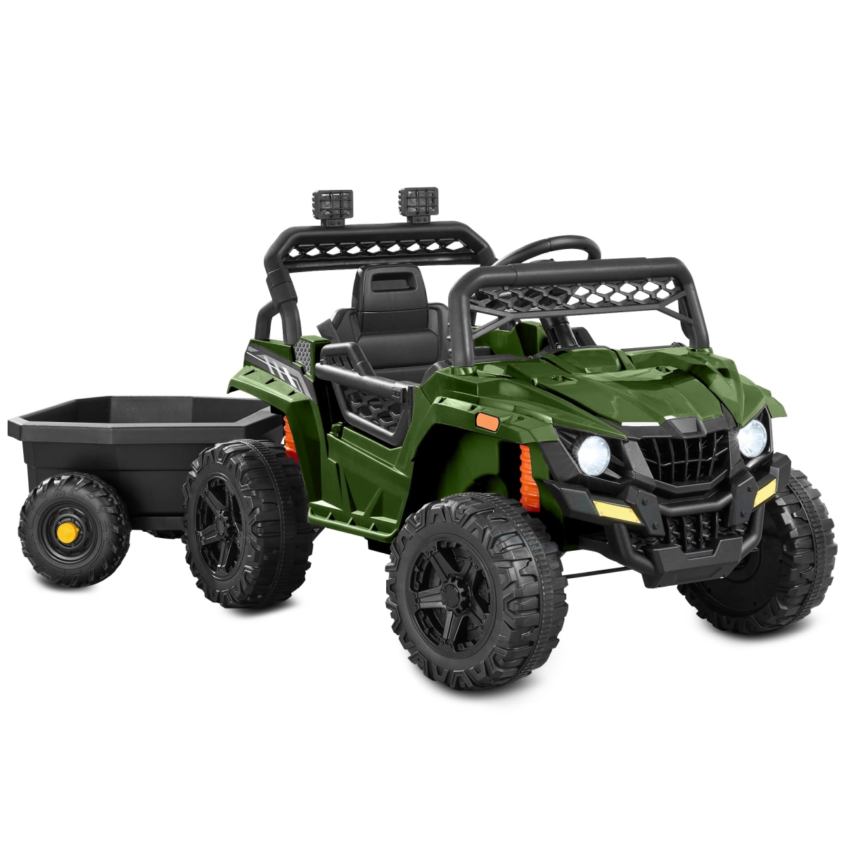 XS-72707 Choice Products Kids 12V Electric Ride-On UTV Car & Trailer with Parent Control, LED Lights - 2 Speeds - Bluetooth - Green