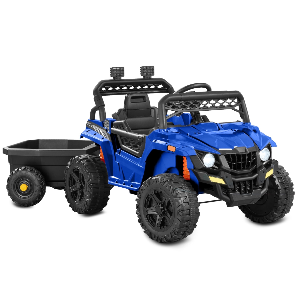 XS-72726 Choice Products Kids 12V Electric Ride-On UTV Car & Trailer with Parent Control, LED Lights - 2 Speeds - Bluetooth, Blue