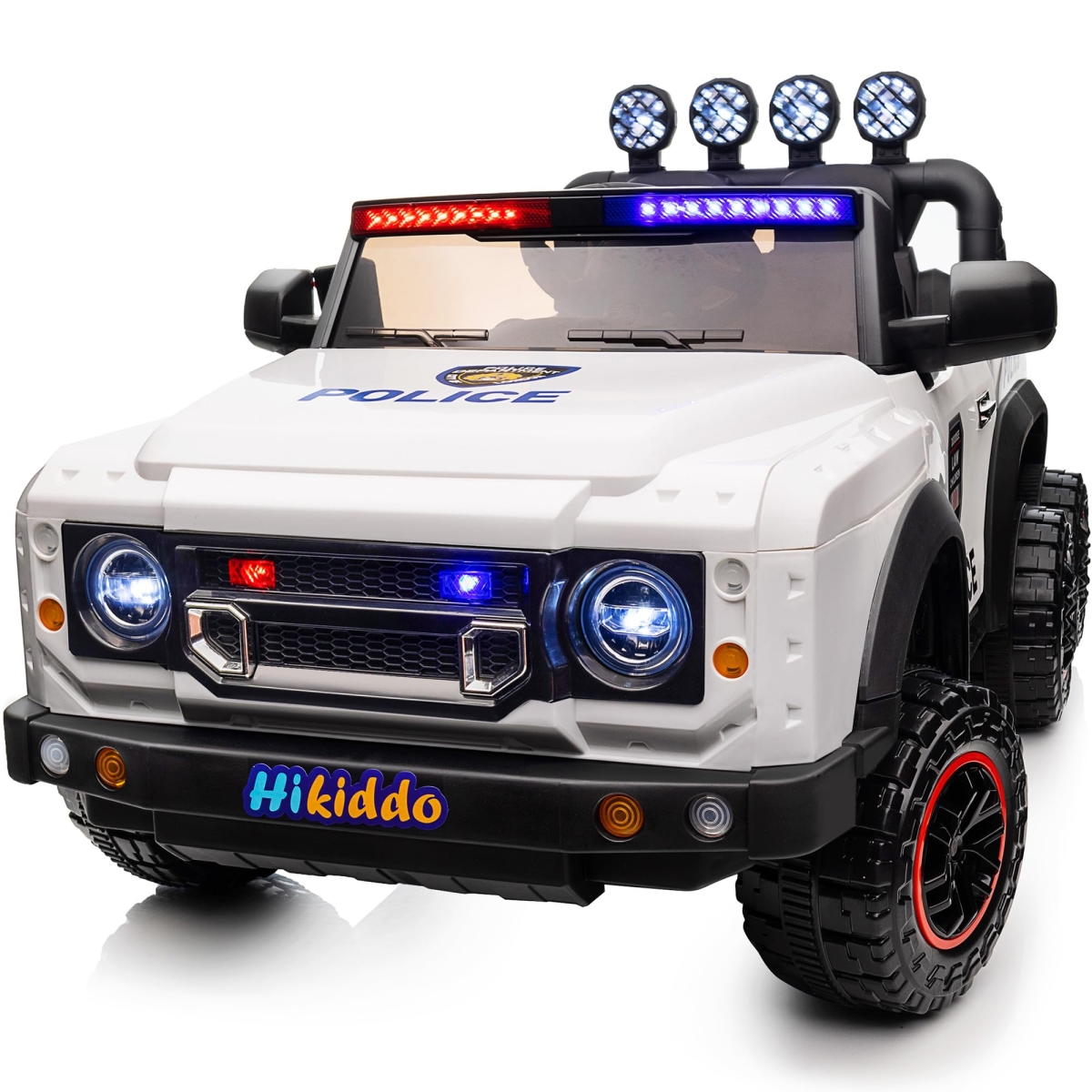 XS-72799 Police Car for Kids 2 Seater, 24V 4WD Ride-On Toy for Big Kids with Remote Control - 4x200W Motors - 5mph Max Speed, White