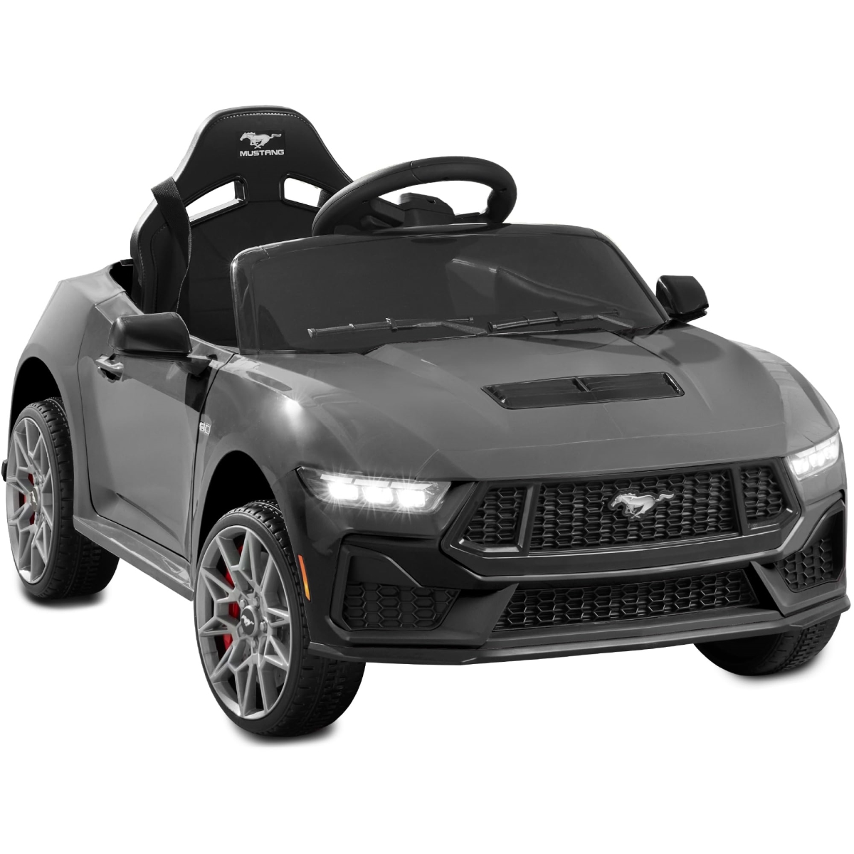 Choice Products Kids 12V Officially Licensed Ford Mustang Electric Ride-On Car with Parent Control, LED Lights - 2 Speeds, Bluetooth - Gray