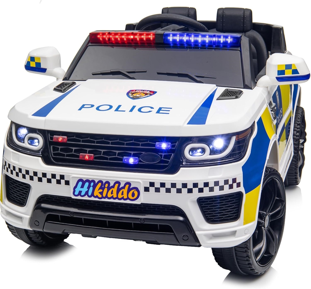 XS-73002 24 V Kids Ride-On Toy Police Car with Remote Control - 400W Motor - 5mph Max Speed, White