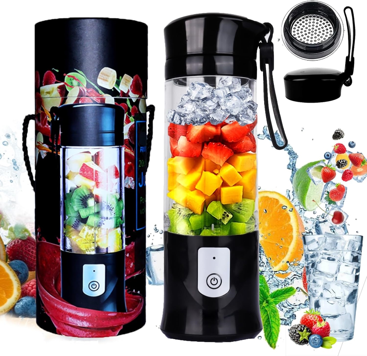 Picture of A-Sonic XS67888 Toycol Mini Personal Size Blenders for Smoothies & Shakes - USB Travel Juicer Cup Fruit Juice Mixer with 6 Updated Blades - USB Blender 13.5 oz Bottle&#44; Black