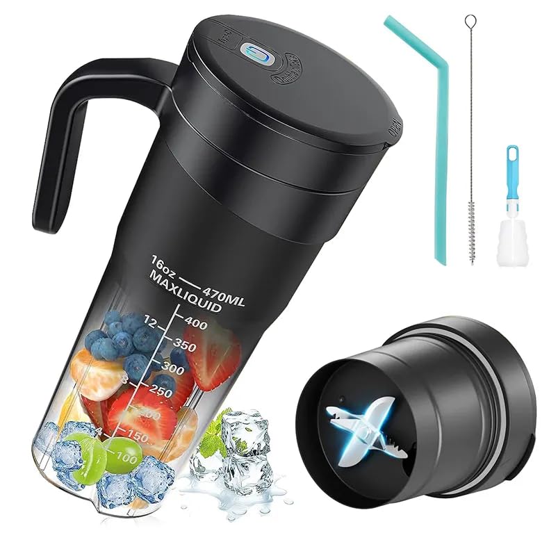Picture of A-Sonic XS68257 Smoothie Shakers Travel-Friendly USB Rechargeable Personal Size Cordless Blender - Single Serve Blender Cup for Gym - Ideal for Protein Shaker&#44; 16 oz - Black