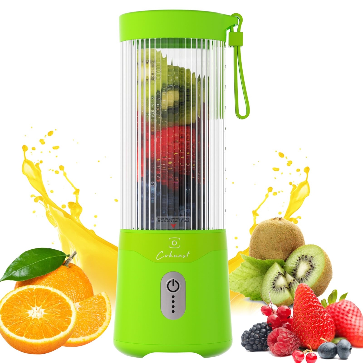 Picture of A-Sonic XS68396 USB Rechargeable Personal Blender for Smoothies - 16 oz Mini Juicer Mixer with 6 Blades - Small Blender Cup with 2 Lids - Shake Bottle for Travel - Office - Gym - Kitchen&#44; Green