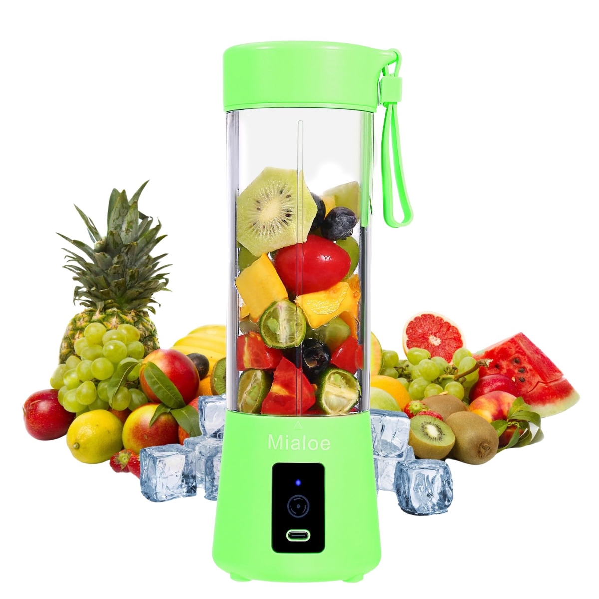 Picture of A-Sonic XS68402 Version Personal USB Juicer Cup - Portable Juicer Blender - Household Fruit Mixer - Six Blades in 3D - Rechargeable Fruit Mixing Machine for Baby Travel&#44; 380 ml - Green