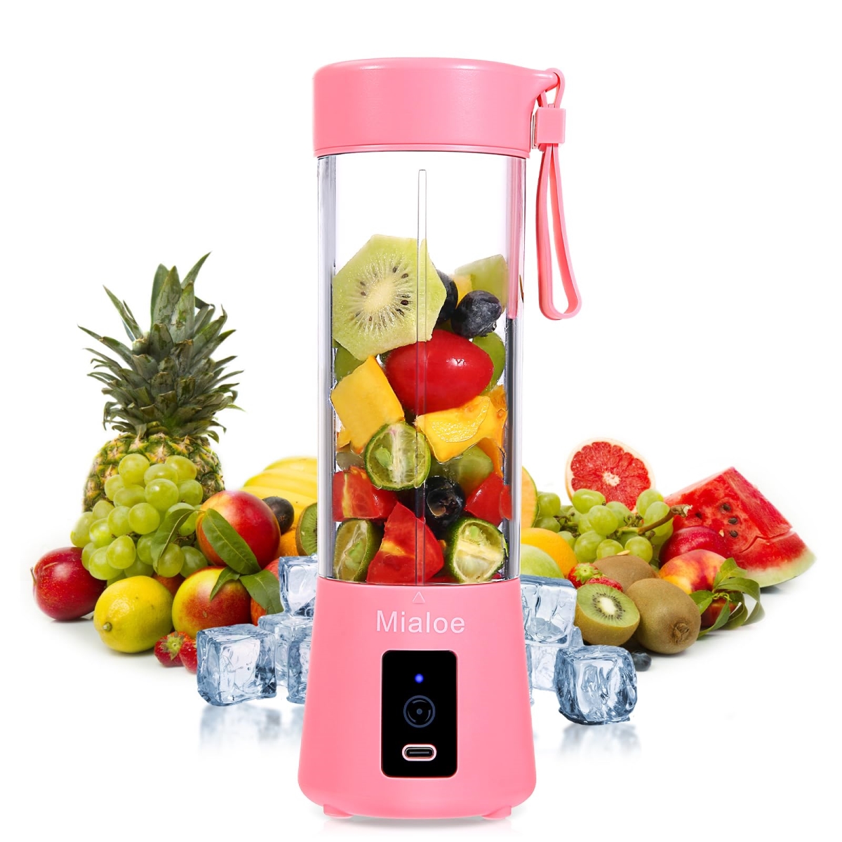 Picture of A-Sonic XS68516 Blender - Personal Size Electric USB Juicer Cup - Fruit - Smoothie - Baby Food Mixing Machine Magnetic Secure Switch&#44; 14 oz - Pink