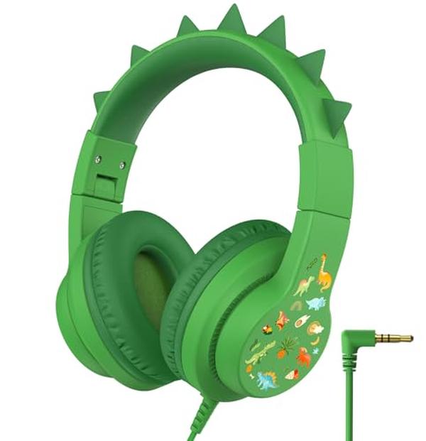 Picture of A-Sonic XS68638 Kids Headphones for School Travel&#44; Safe Volume 85dBA - Stereo Sound Over-Ear Headphones for Kid - Foldable 3.5 mm Wired Dinosaur Headphones for iPad Computer&#44; HS19S
