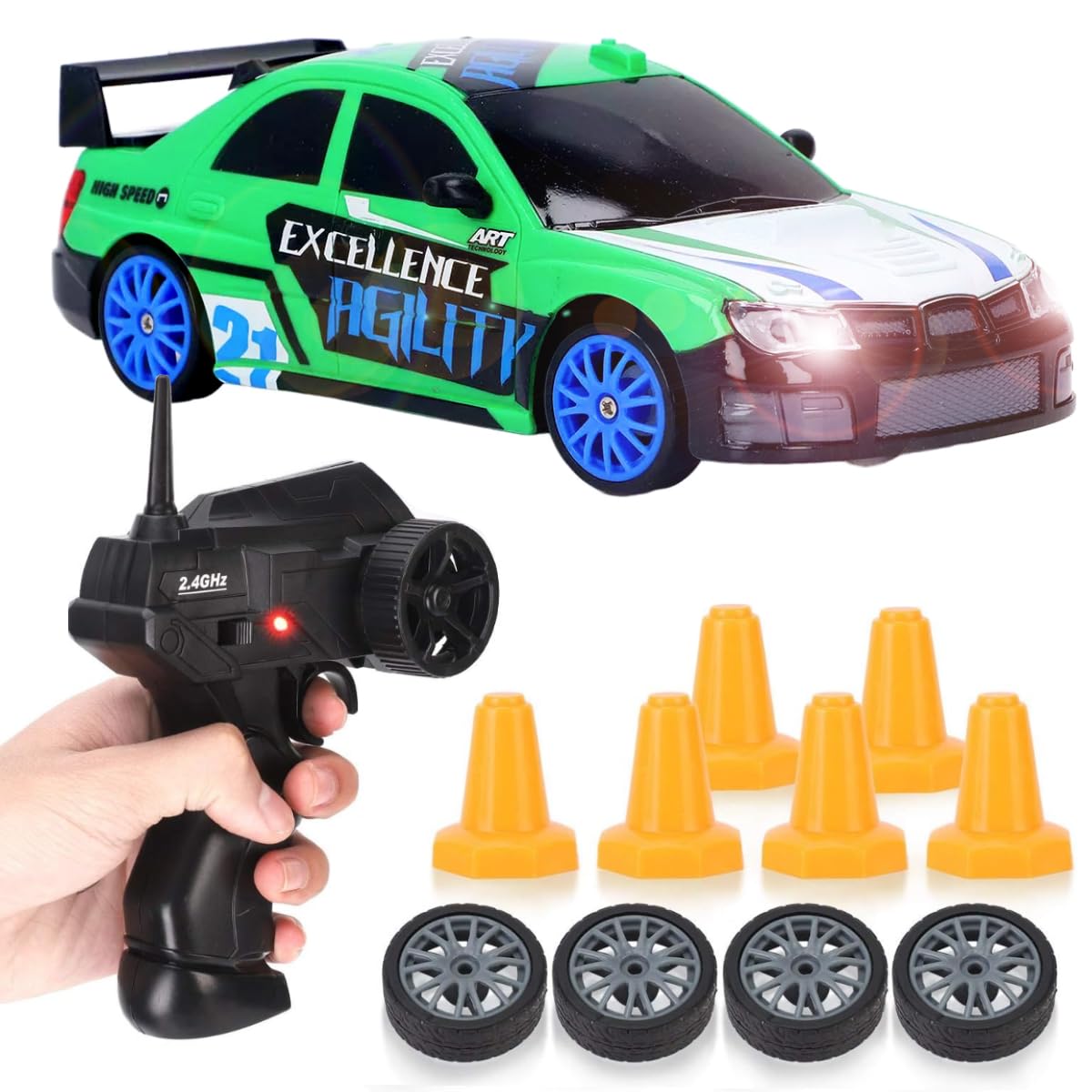 1-24 Scale 2.4GHz 4WD Remote Control Sport Racing On-Road Vehicle Imports RC Drifting Car with LED Light - Batteries & Drifting Tires - Style 3