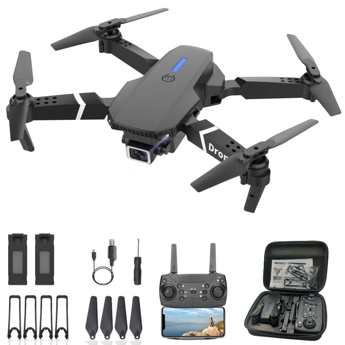 Picture of A-Sonic XS68832 Drone with Camera for Adults Beginners Kids - Foldable RC Quadcopter - Toys Drone - 1080P FPV Video - Carrying Case - One Key Start - Headless Mode - Waypoints Fly - 360 deg Flips