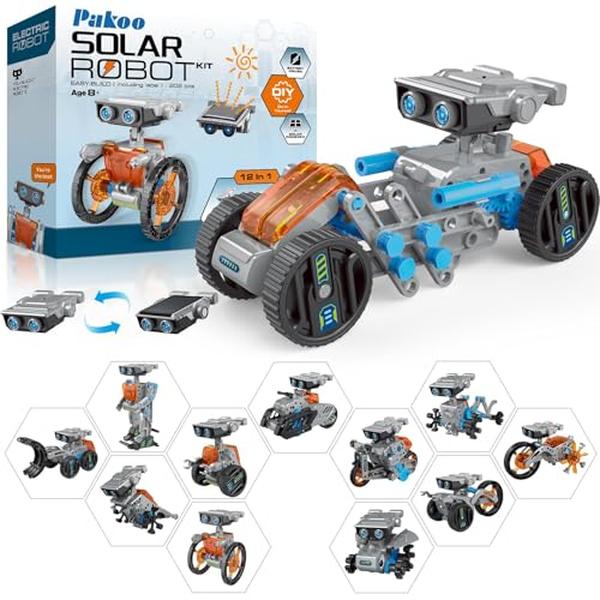 Picture of A-Sonic XS69011 Solar Robot Kit for Kids 8-12 - STEM Educational Building Toys with Solar Panel & Battery Power - DIY Science Experiment - Easter Birthday Gifts 8 9 10 11 12 Years Old&#44; Grey