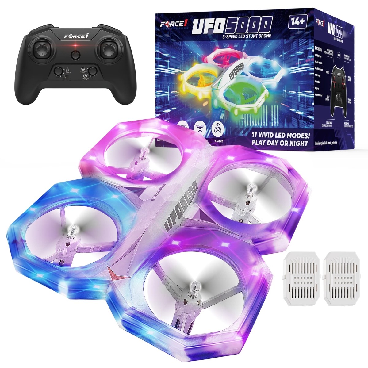 Picture of A-Sonic XS69034 UFO 5000 Mini Drone for Kids - LED Remote Control Drone Flying Toy - Small RC Quadcopter for Beginners with LEDs - 2.4 GHz Remote Control - 360 deg Flips - 11 LED Modes - 3 Speeds