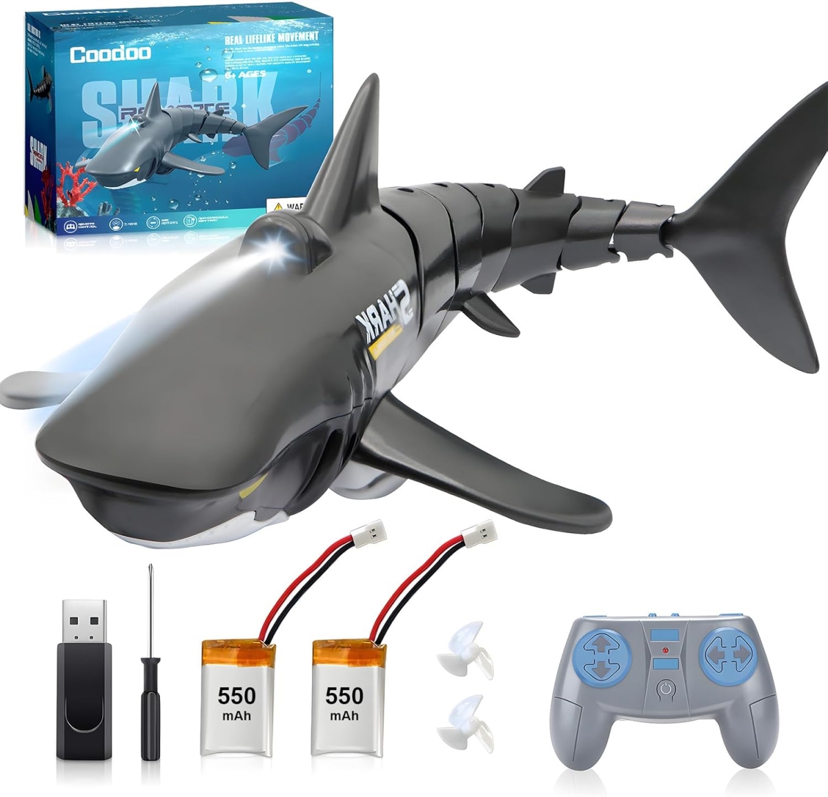 Picture of A-Sonic XS69189 1-18 Scale High Simulation Remote Control Shark Toy for Swimming Pool Bathroom - Great Gift RC Boat Toys for 6 Plus Year Old Boys & Girls with 2 Batteries