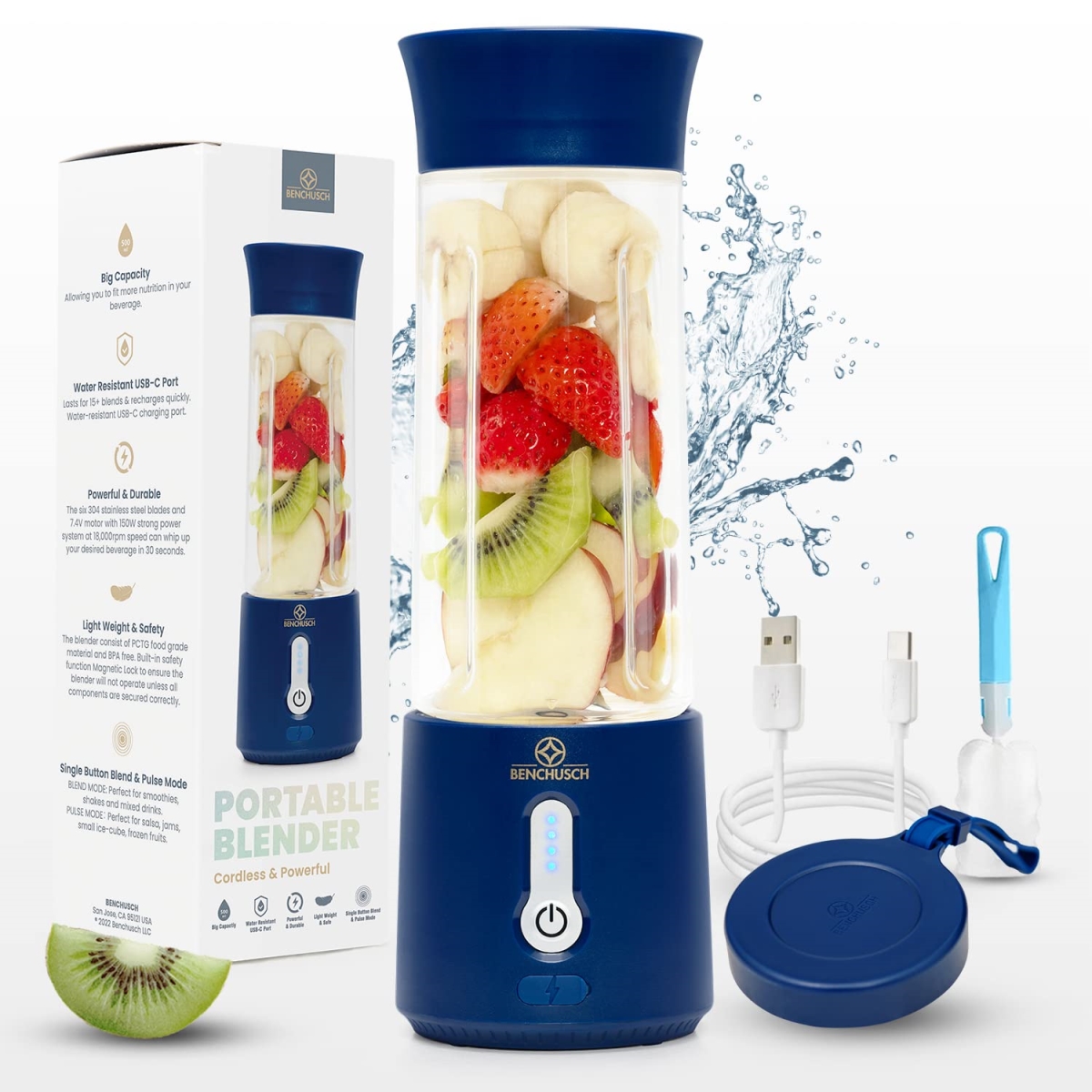 Picture of A-Sonic XS69209 18 oz USB Rechargeable Personal Size Blender for Shakes & Smoothies - 150W Power with 6 Blades & Pulse Mode with Cup Lid for Traveling - Outdoor - Gym - Office&#44; Royal Blue
