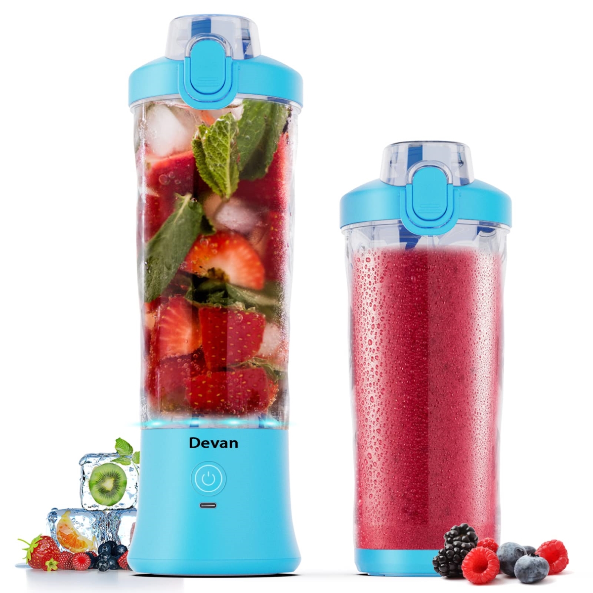 XS69443 270 watt Blender for Shakes & Smoothies Waterproof Blender USB Rechargeable with 20 oz BPA Free Blender Cup & a Travel Lid, Blue - 20 oz