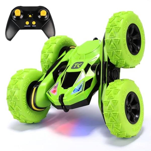 XS69688 RC Stunt Remote Control Car - Double-Sided Driving 360 deg Flips Rotating Car Toy - Green