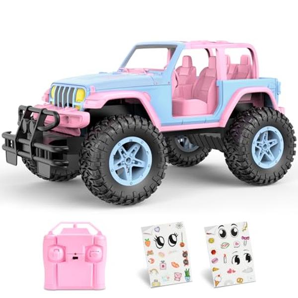 XS69759 Remote Control Car for Kids 1-16 Scale 80 Min Play 2.4Ghz Off Road RC Trucks with Stickers Toy Car Gift for Girls 3 4 5 6 Year Old