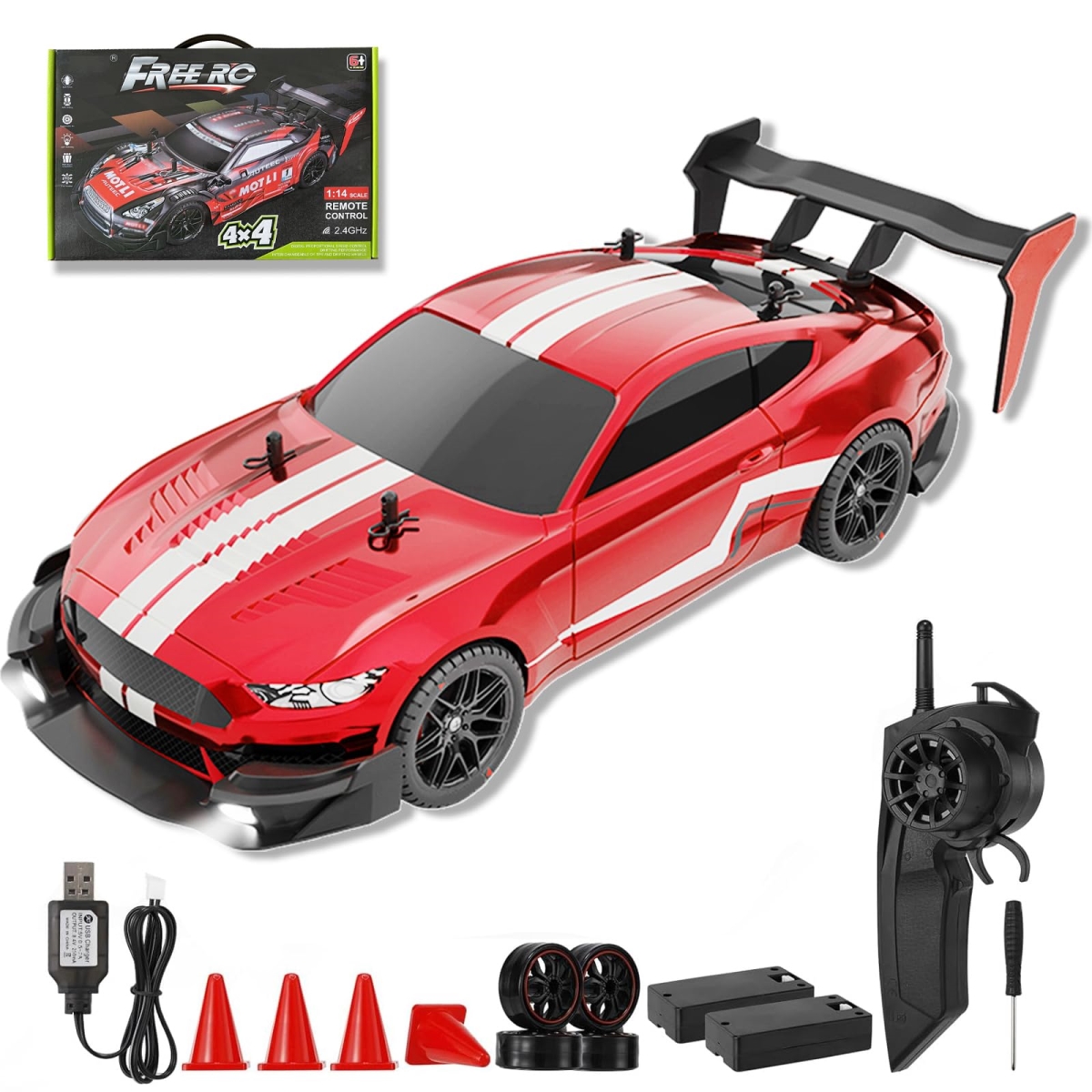 XS70031 Remote Control Racing Drifting Car - 40 km-h 4WD High Speed Remote Control Truck Kids Toy for Boys & Teenagers, Red & White