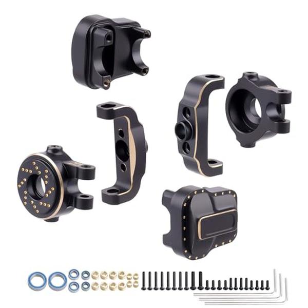 XS70329 Caster Blocks & Steering Blocks & Diff Covers Heavy Duty for TRX4M TRX4MT 1-18 Scale RC Crawler Car Upgrade Parts, Black & Gold