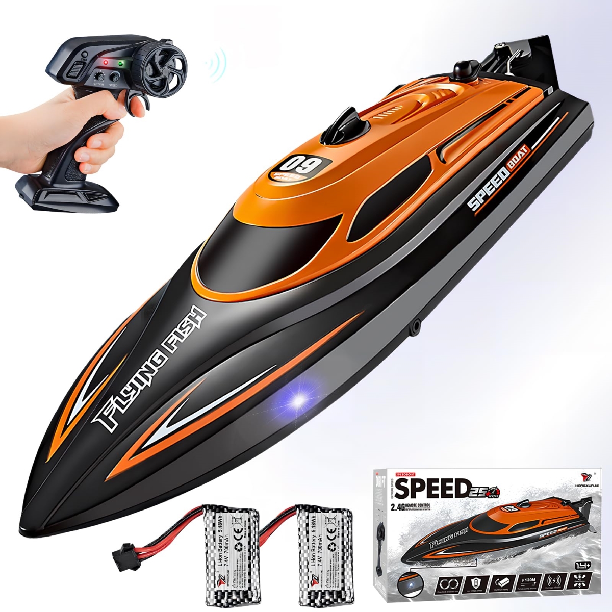 Boat with 2 Rechargeable Battery - 20 Plus MPH Fast Remote Control Boat for Pools & Lakes - 2.4G RC Boats Pool Toys for Adults & Kid, 812-Orange