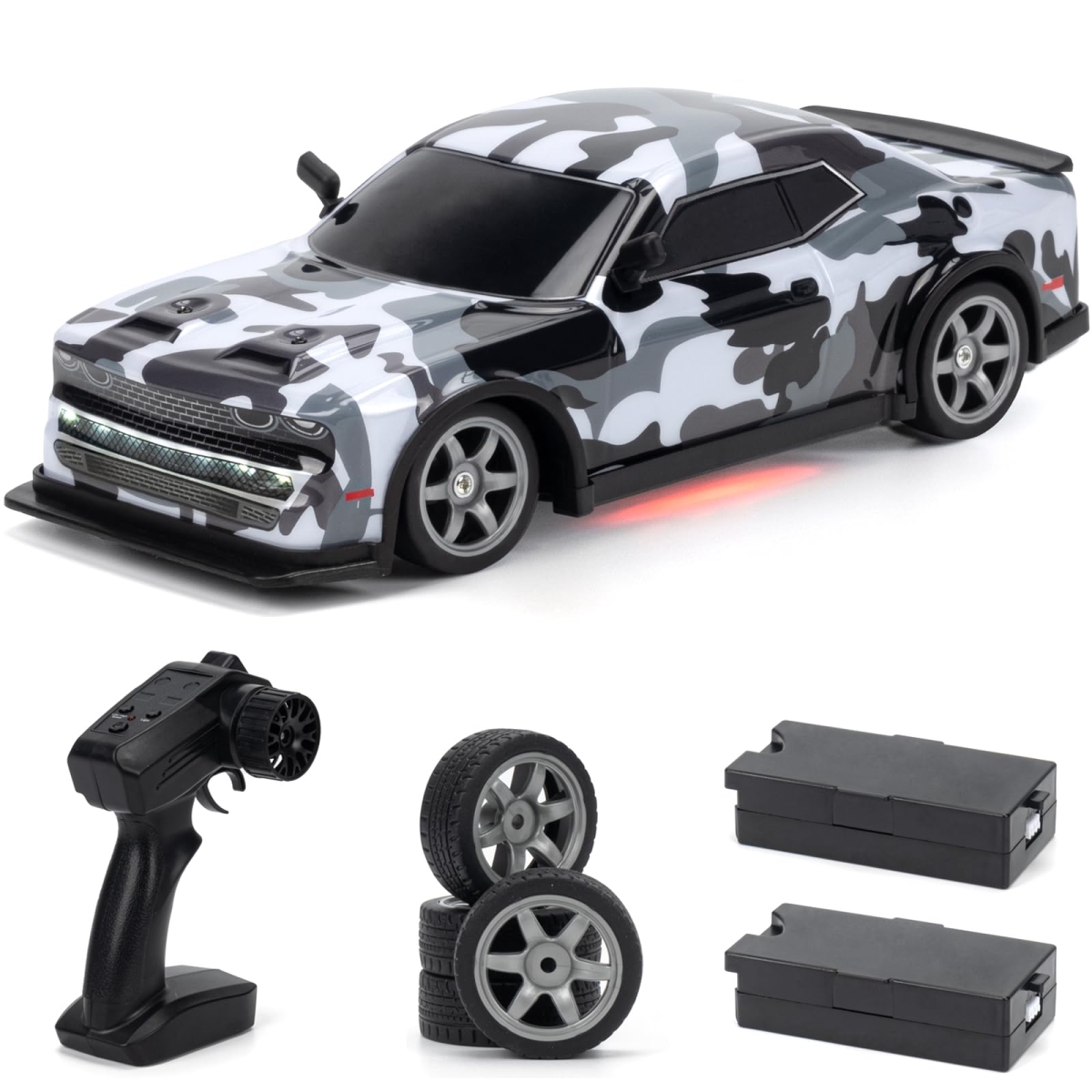1-16 Scale 25km-h4WD High Speed Remote Control Drifting Car for Kids with LED Lights - Two Batteries - Extra Tires - Drifting RC Cars for Adults