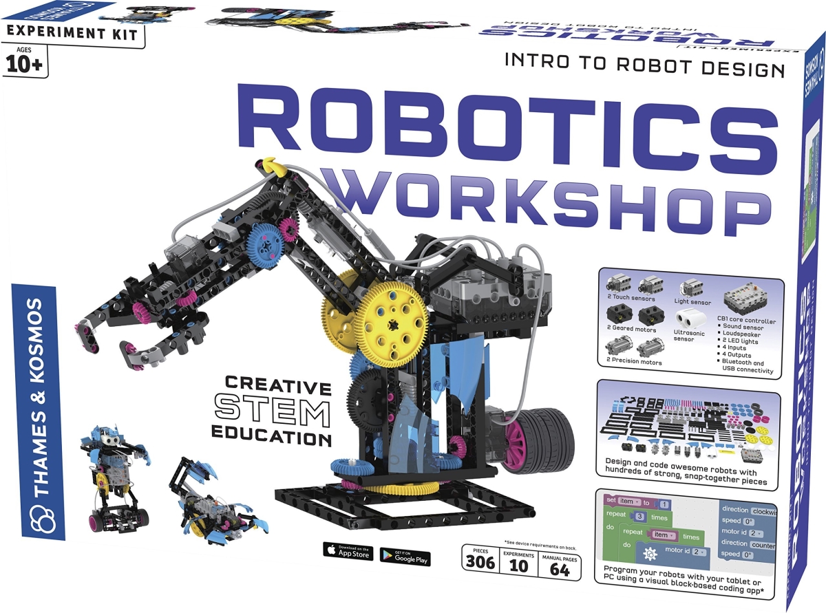 Picture of A-Sonic XS72431 Kosmos Robotics Workshop Model Building Science Experiment Kit - Build Program 10 Robots with Ultrasonic Sensors - Program Control with App for iOS Android