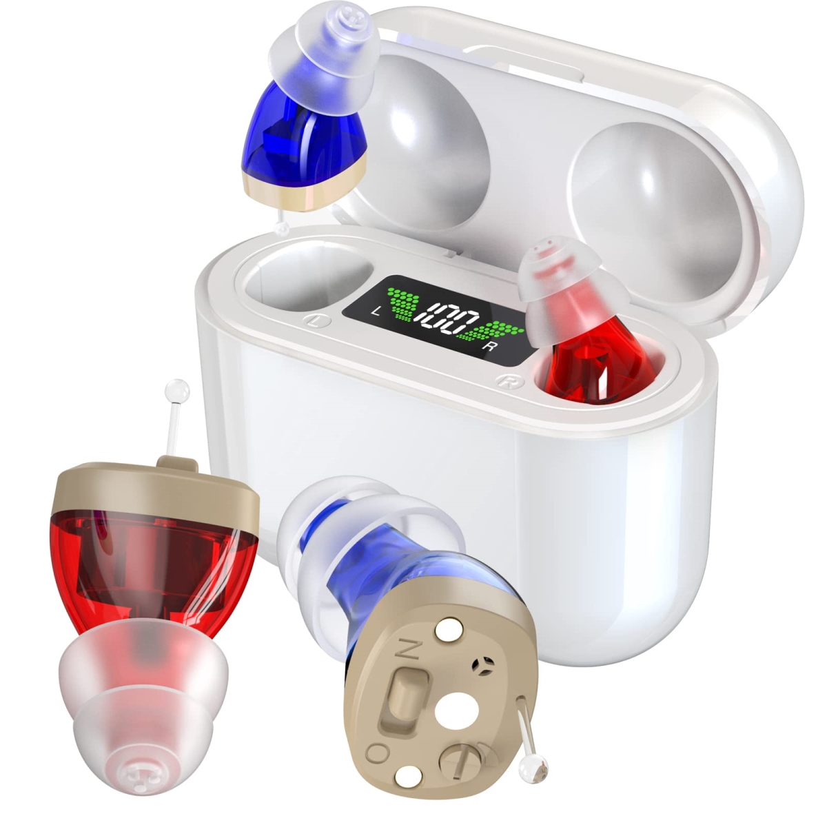 XS72489 Digital Rechargeable OTC Hearing Aids for Seniors with Charging Case - Invisible Hearing Amplifier with Noise Reduction - White