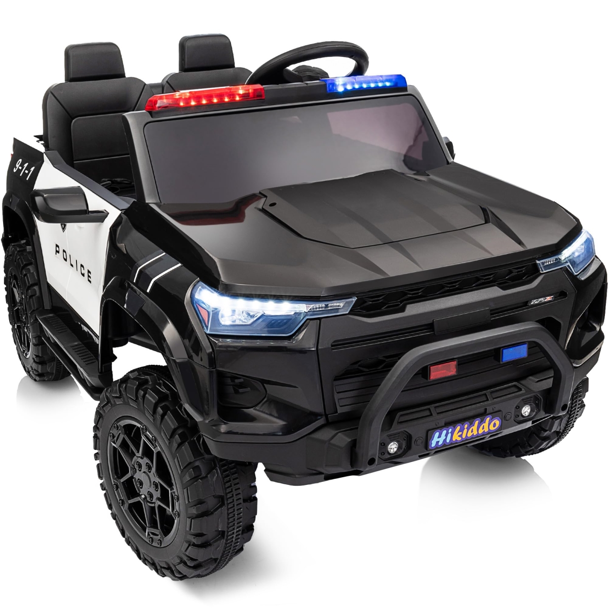XS-73017 10Ah Electric Police Car Ride-On Toy for Big Kids - 4WD 2-Seater Kids Ride-On Car SUV with Remote Control - 4x200W Motors - Black