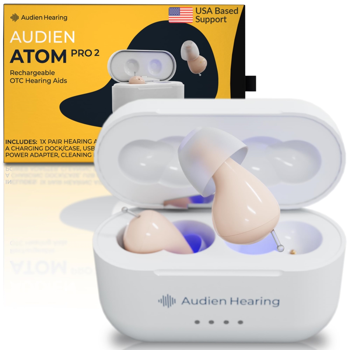XS-73082 Atom Pro 2 Wireless Rechargeable OTC Hearing Aid - Premium Comfort Design & Nearly Invisible