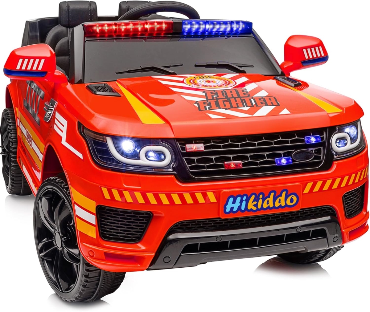 XS-73139 Electric Police Car Ride-On for Kids - 24Volt Fire Truck Kids Car Ride-On Toy with Remote Control - 2x200W Motors, Red