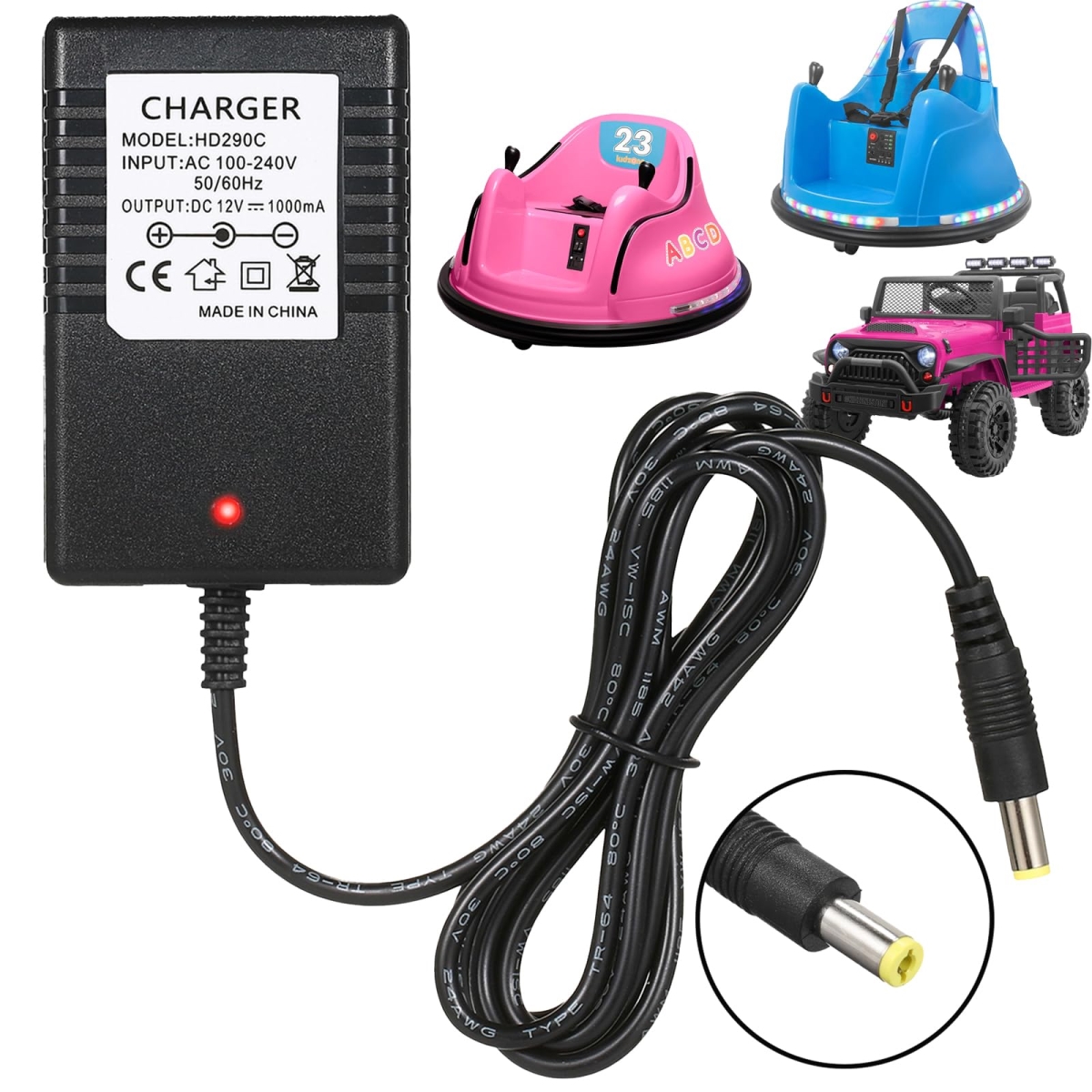 Charger for kidzone Bumper Car - 12V Battery Charger for Ride-On Toys - Cargador Para Carro Electric de Nino - Kids Bumper Car Replacement Charger
